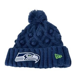New Era Seattle Seahawks Toasty Cuffed Knit Hat with Pom Navy Womens OS